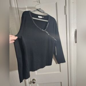 Calvin Klein Black Sequin Long Sleeve Sweater Size XL NWT Holiday Formal NYE